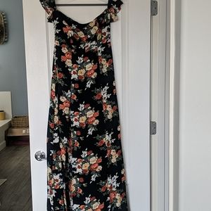 Navy blue floral, maxi dress, large, like new